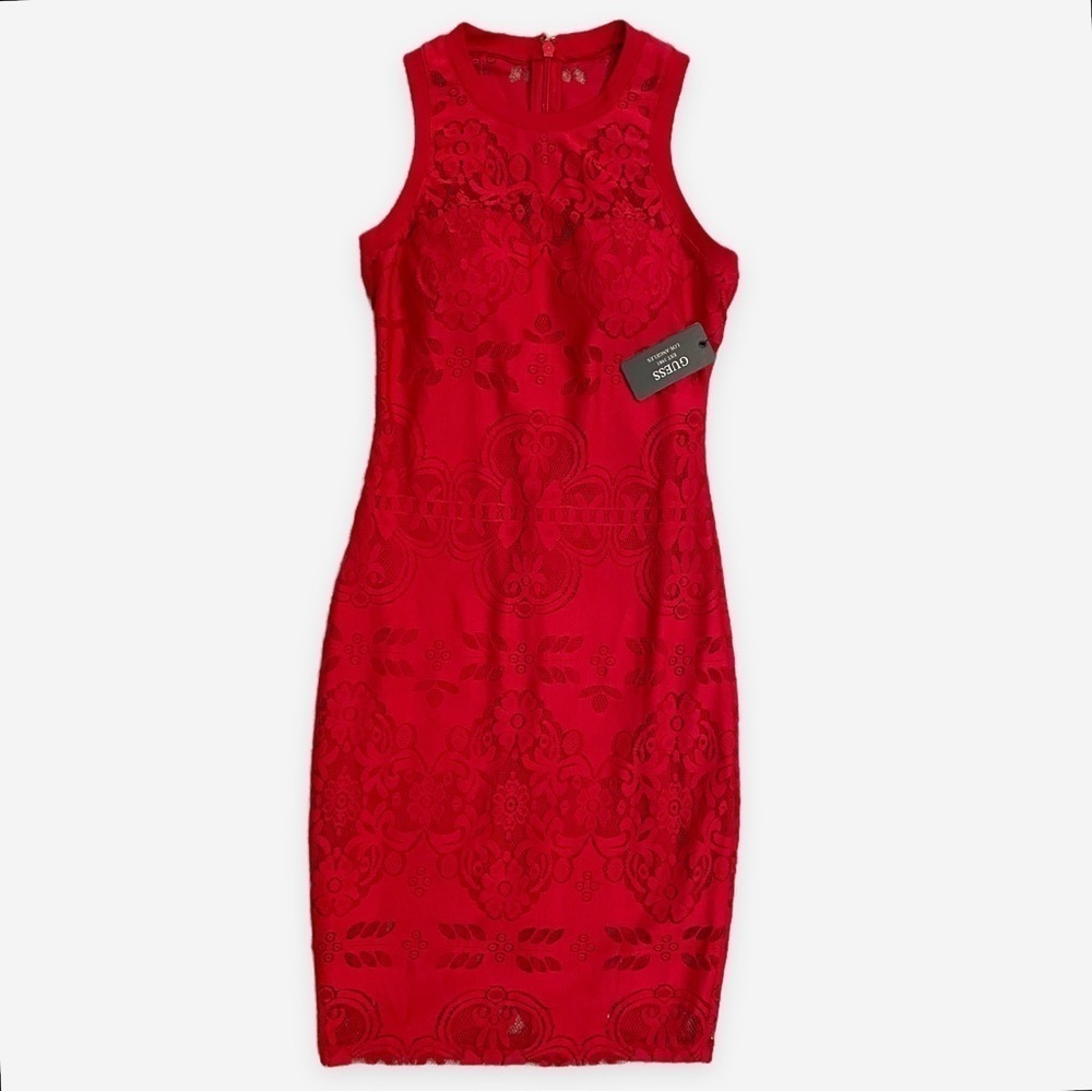 GUESS | Lace Sleeveless Knee Length Dress Red Size 2